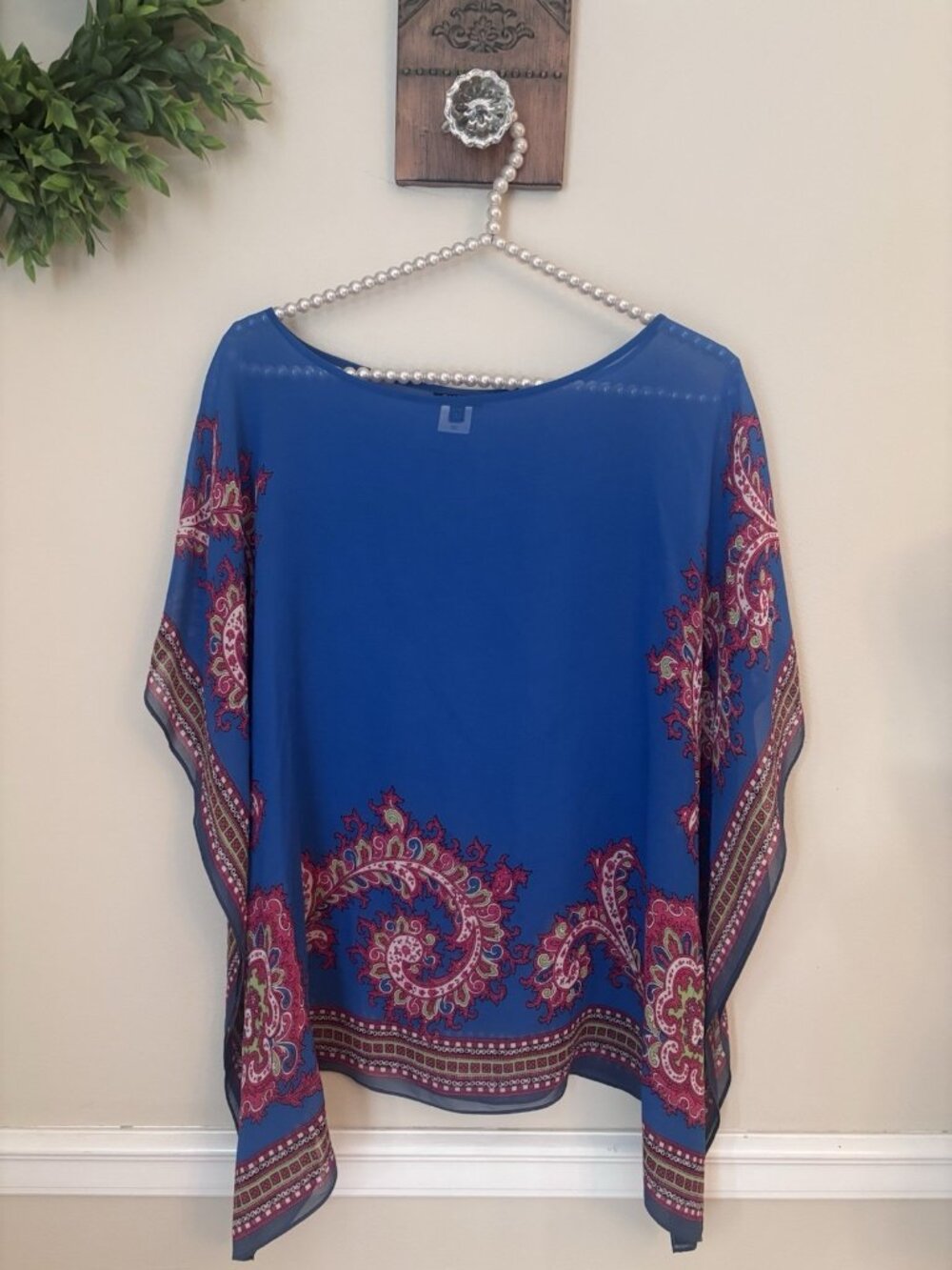 Talbots Womens Size S/M 100% Silk Blue Kimono Top Paisley